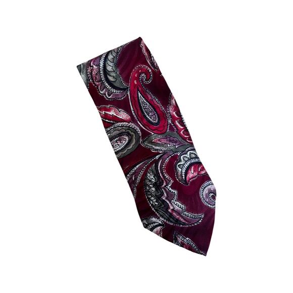 Vintage Oscar de la Renta NWT Silk Necktie Maroon Paisley - Picture 1 of 3
